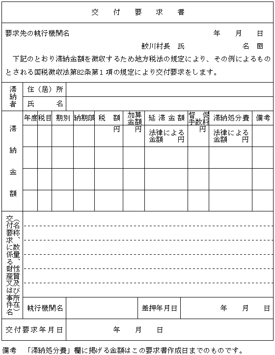 ○鮫川村税の滞納処分に関する文書の様式を定める規則