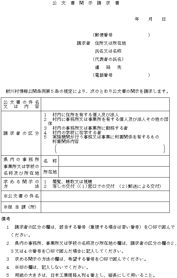 ○村長が保有する公文書の開示等に関する規則